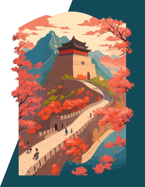 China's Iconic Great Wall Whimsical Cartoon Vectors for Versatile Designs amp Templates