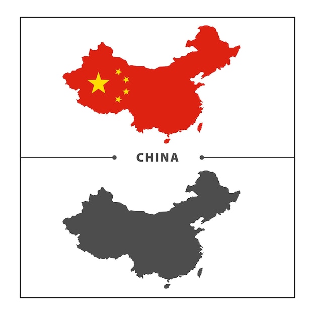 China silhouette map with flag, continent illustration