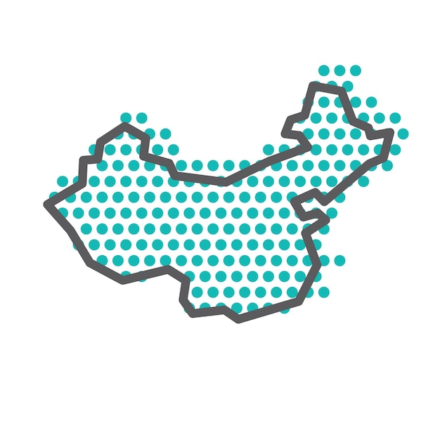 China simple outline map with green halftone dot pattern