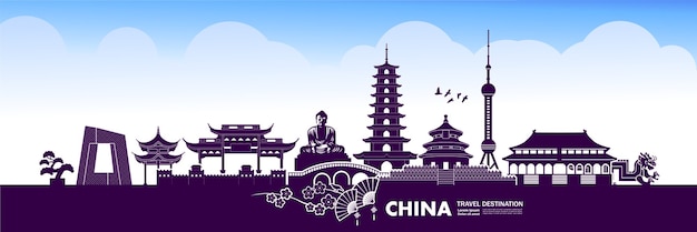 China travel destination, illustration