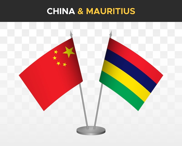 China vs mauritius desk flags mockup isolated 3d vector illustration chinese table flags