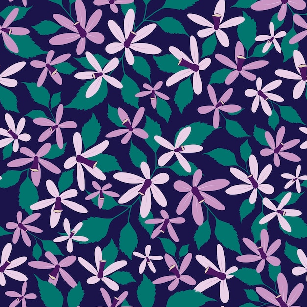 Chinaberry flower seamless pattern in dark background