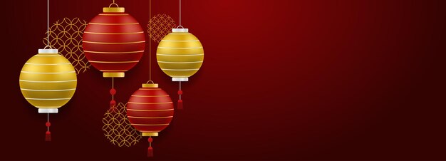 Chinece New Year background on blue background Japanese asian new year golden and red lamps festival 3d chinatown traditional realistic element Vector illustartion concept