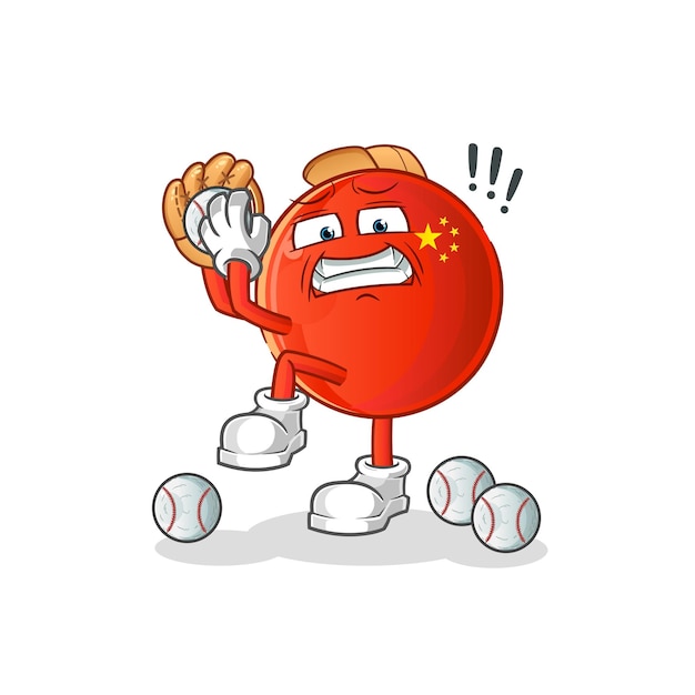 Chinese badge baseball pitcher cartoon. cartoon mascot vector