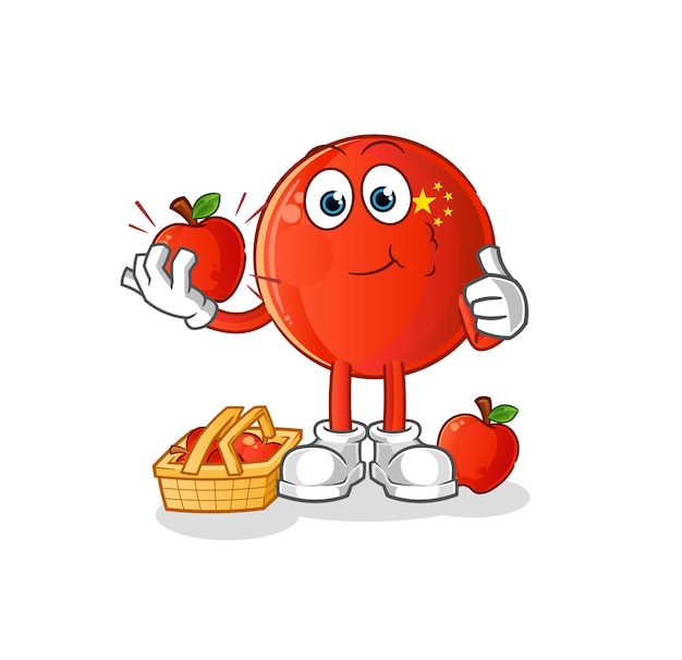 Chinese badge eating an apple illustration. character vector