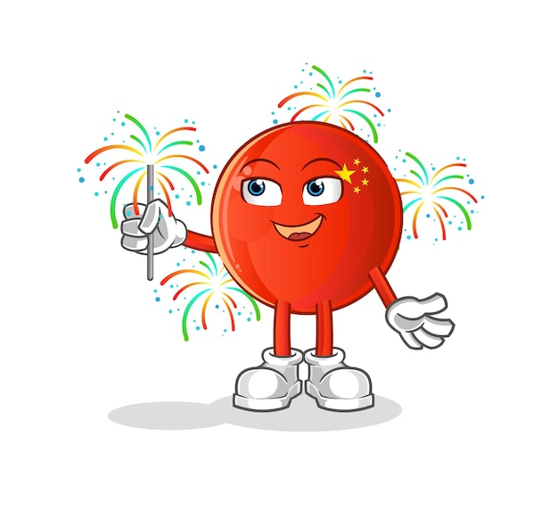 Chinese badge with fireworks mascot. cartoon vector