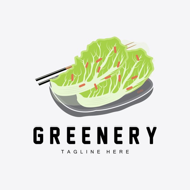 Chinese cabbage Logo Design Green Plant Vector Kimchi Food Ingredients