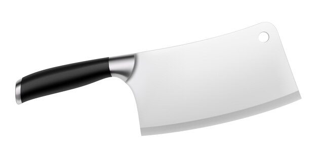 Vector chinese chef's knife meat cleaver knife with a black handle isolated on a white background butcher knife realistic 3d render vector illustration professional kitchen utensils mock up