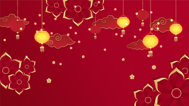 Chinese china universal red and gold background with lantern, flower, tree, symbol, and pattern. Red and gold papercut chinese background template