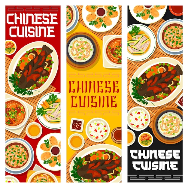 Vector chinese cuisine banners asian food china dishes