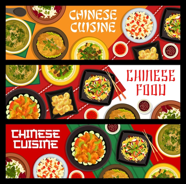 Vector chinese cuisine banners vegetable seafood meat