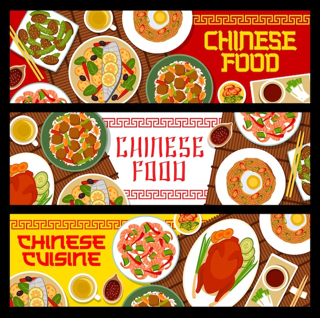 Chinese cuisine, China meals vector banners set