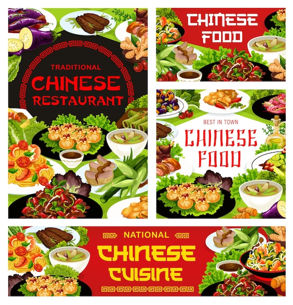 Vector chinese cuisine restaurant dishes vector banners