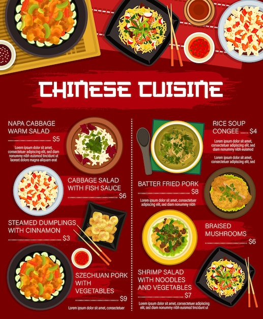 Chinese cuisine restaurant menu, vector food