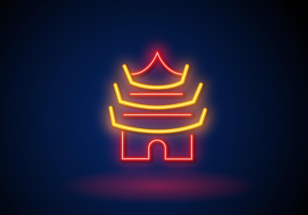 Chinese culture neon label vector illustration of pagoda promotion