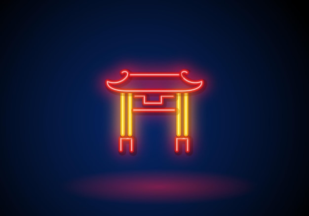 Chinese culture neon label vector illustration of pagoda promotion