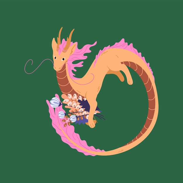 Chinese dragon holding bouquet of autumn leaves and flowers symbol of new year vector