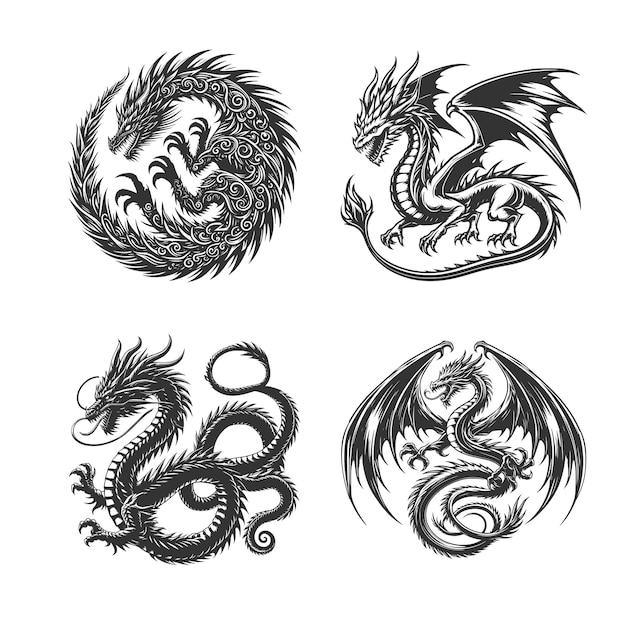 chinese dragon tattoos tattoo set monochrome dragon tattoo japanese dragon silhouette