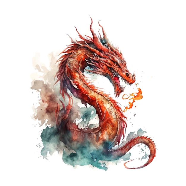 Chinese Dragon vector hand drawn watercolor illustration sketch for decorative design of Asian culture celebrations traditional holidays banners greeting cards fashion background and invitations