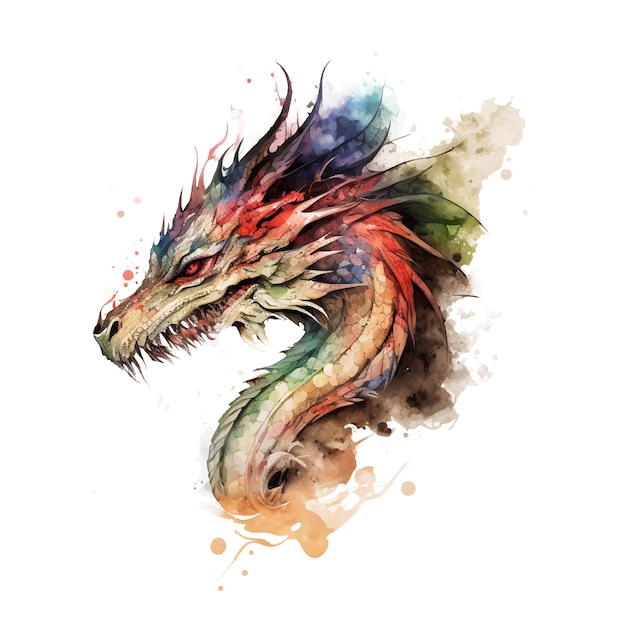 Chinese Dragon vector hand drawn watercolor illustration sketch for decorative design of Asian culture celebrations