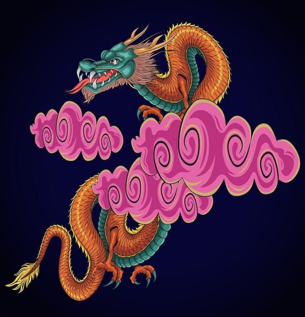 Chinese dragon with cloud illustration