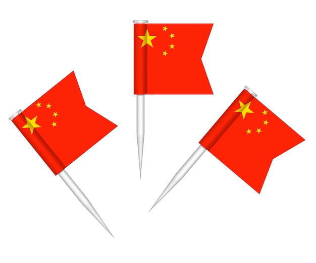 Chinese flag push pins Mini stick small flags of China isolated on white background