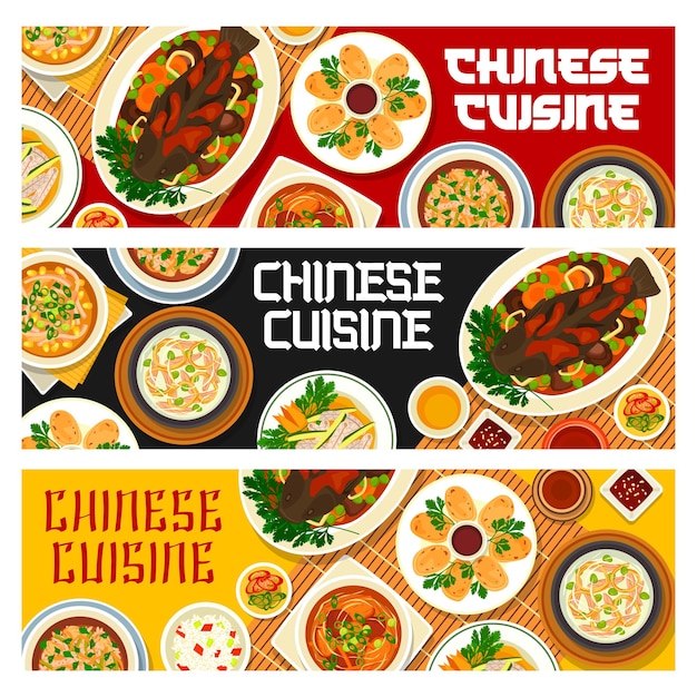 Vector chinese food banners asian cuisine menu dishes