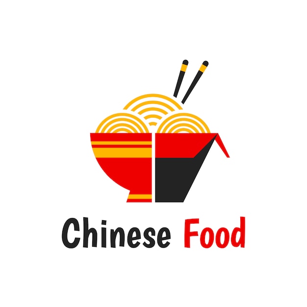 Chinese food isolated flat cartoon  illustration icon isolated on white . Noodles box, original recipe, chopsticks, wok noodles. Chinese food logo 