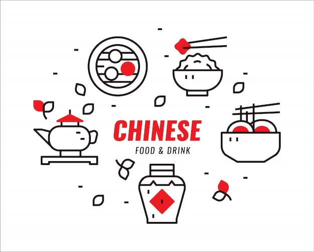 Chinese foods and drink, cuisine, recipes banner. Flat design vector illustration