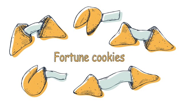 Chinese fortune cookies vector hand drawn set Crisp cookie with a blank piece of paper inside