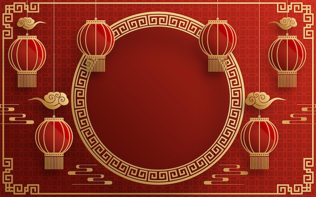 Chinese frame background red and gold color with asian elements