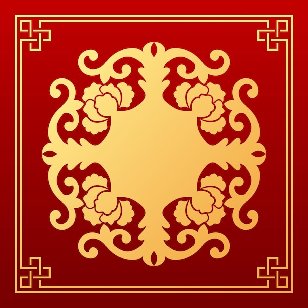 Chinese frame style greeting card design on gold and red background Eps 10 vector illustration