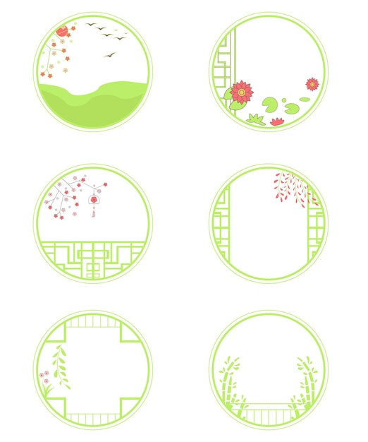 Chinese frame Traditional style landscape vector clipart Eps 10 Asia frames with flovers and bra