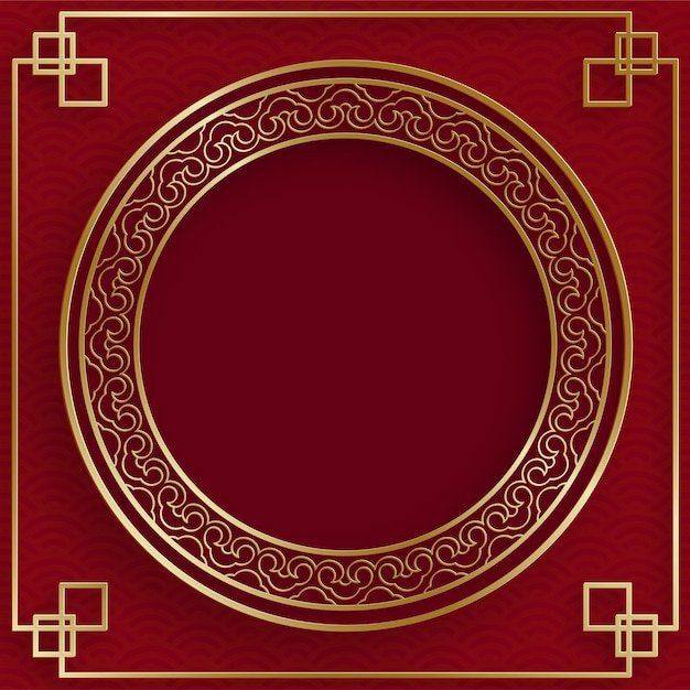 Chinese frame with oriental Asian elements on color background