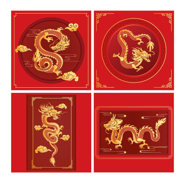 Chinese golden dragon design elements elegant classic