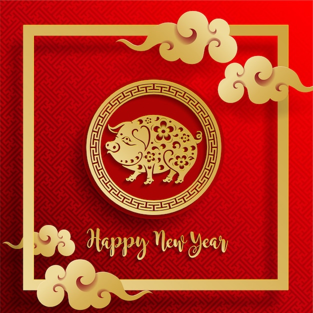 Chinese Happy chinese new year 2019 pig zodiac sign  on color Background.