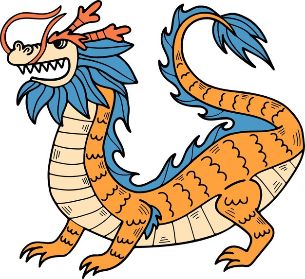 Vector chinese or japanese style dragon illustration hand drawn in line style