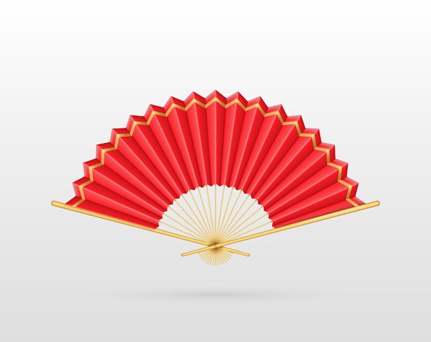 Chinese and Japanese traditional fan paper and bamboo realistic 3d design Red folding silk fan