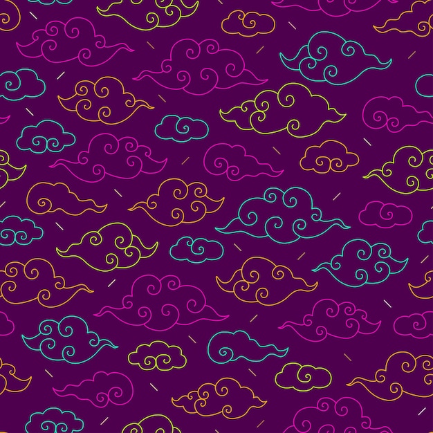 Chinese Korean or Japanese Traditional Line Drawing Cloud Seamless Pattern