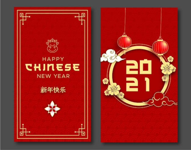 Chinese lantern flower and cloud with message language happy chinese new year  greeting card.