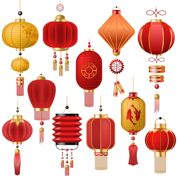 Chinese lantern vector traditional red lantern-light and oriental decoration of china culture