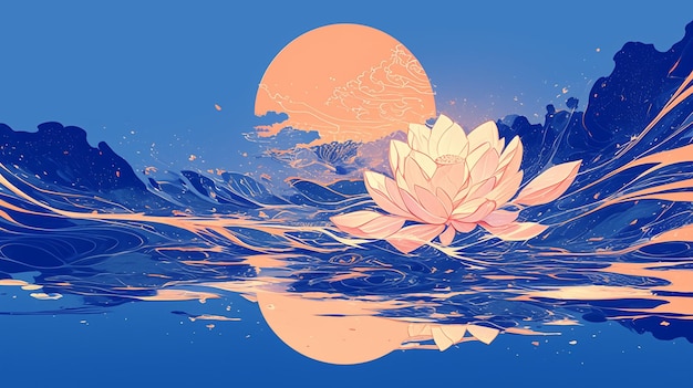 Vector chinese lotus pond patterns with tranquil water