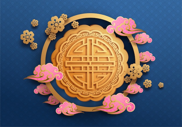 Chinese mid autumn festival background. The Chinese character " Zhong qiu " with Moon cake. Chinese translate: Mid Autumn Festival