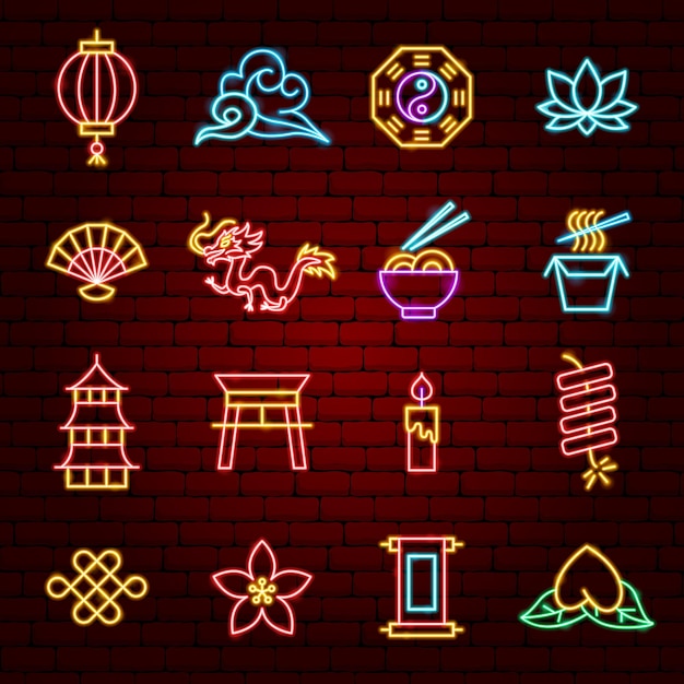 Chinese Neon Icons Vector Illustration of China Promotion