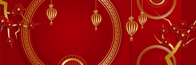 Chinese new year 2022 year of the tiger red and gold flower and asian elements paper cut with craft style on background. Universal chinese background banner. Vector illustration