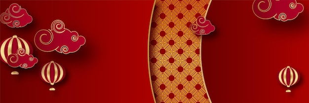 Chinese new year 2022 year of the tiger red and gold flower and asian elements paper cut with craft style on background. Universal chinese background banner. Vector illustration