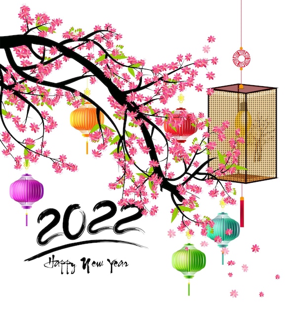 Chinese new year 2022 year of the tiger red and gold flower and asian elements paper cut with craft