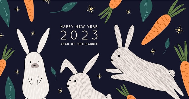 Chinese New Year 2023 banner design. Happy Chinese new year. Traditional design. Year of the rabbit.