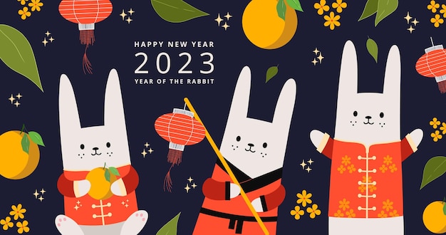 Chinese New Year 2023 banner design. Happy Chinese new year. Traditional design. Year of the rabbit.