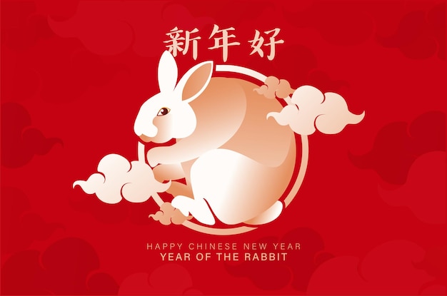 Chinese new year background with white rabbit